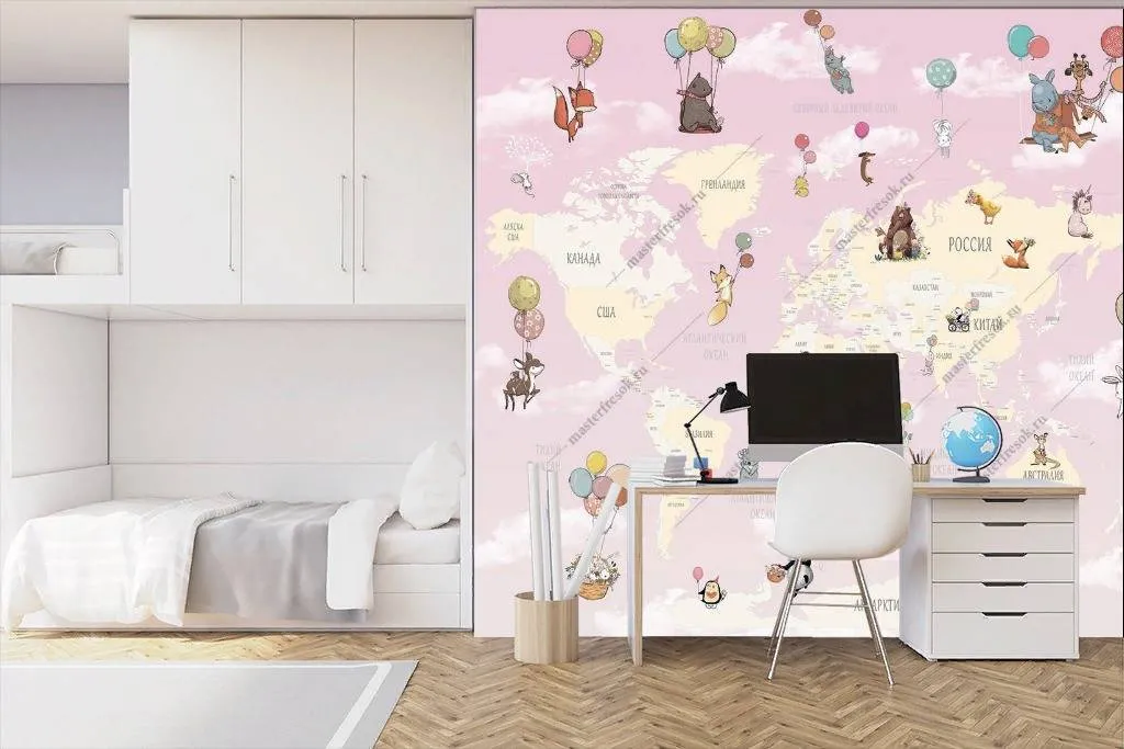 Фотообои Карта мира на розовом фоне  14-070