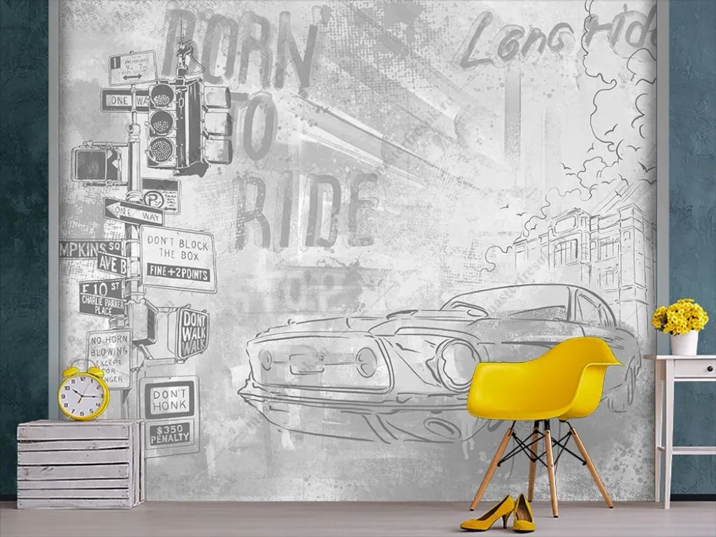 Фотообои в интерьере машина в городе  12-1436 фото