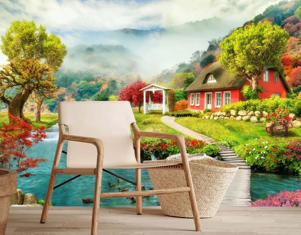 Фотообои в интерьере пруд живописный  19-0013 фото