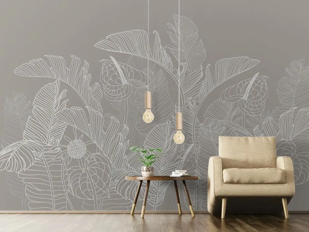 Фотообои в интерьере листья тонкие белые  13-724 фото