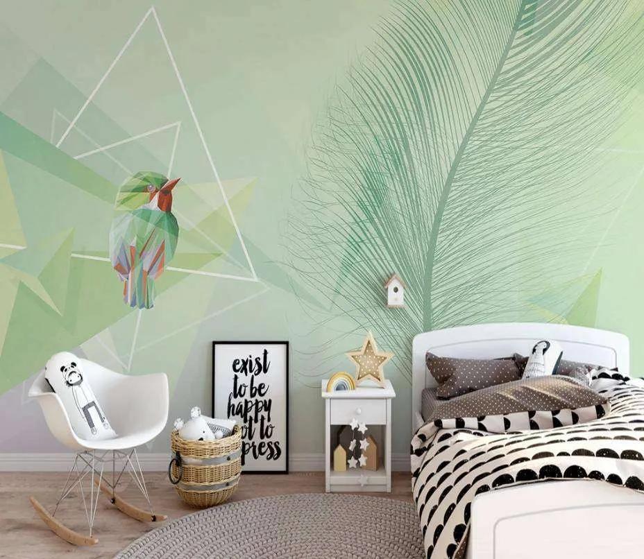 Фотообои в интерьере зеленое перо  15-363 фото