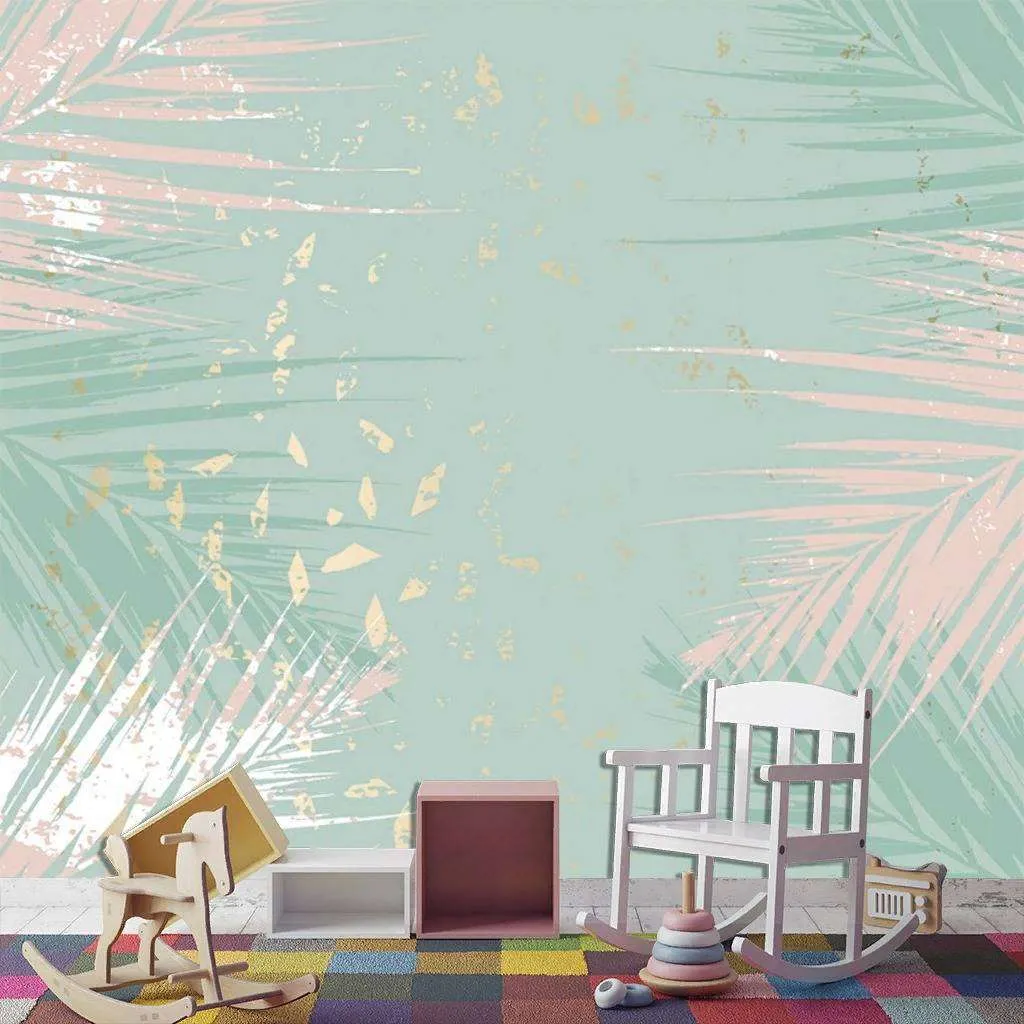 Фотообои в интерьере веточка папоротника на зеленом фоне  9-1111 фото