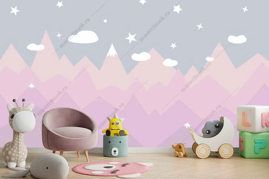 Фотообои Горы серые розовые  14-035