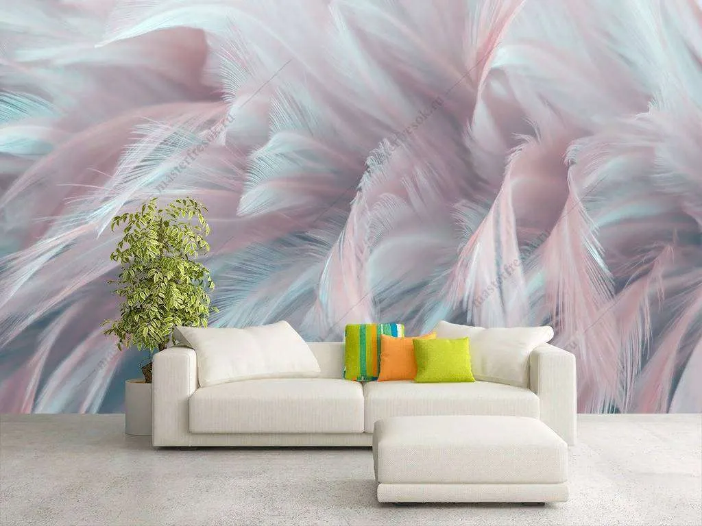 Фотообои в интерьере объемные 3д перья  9-1218 фото
