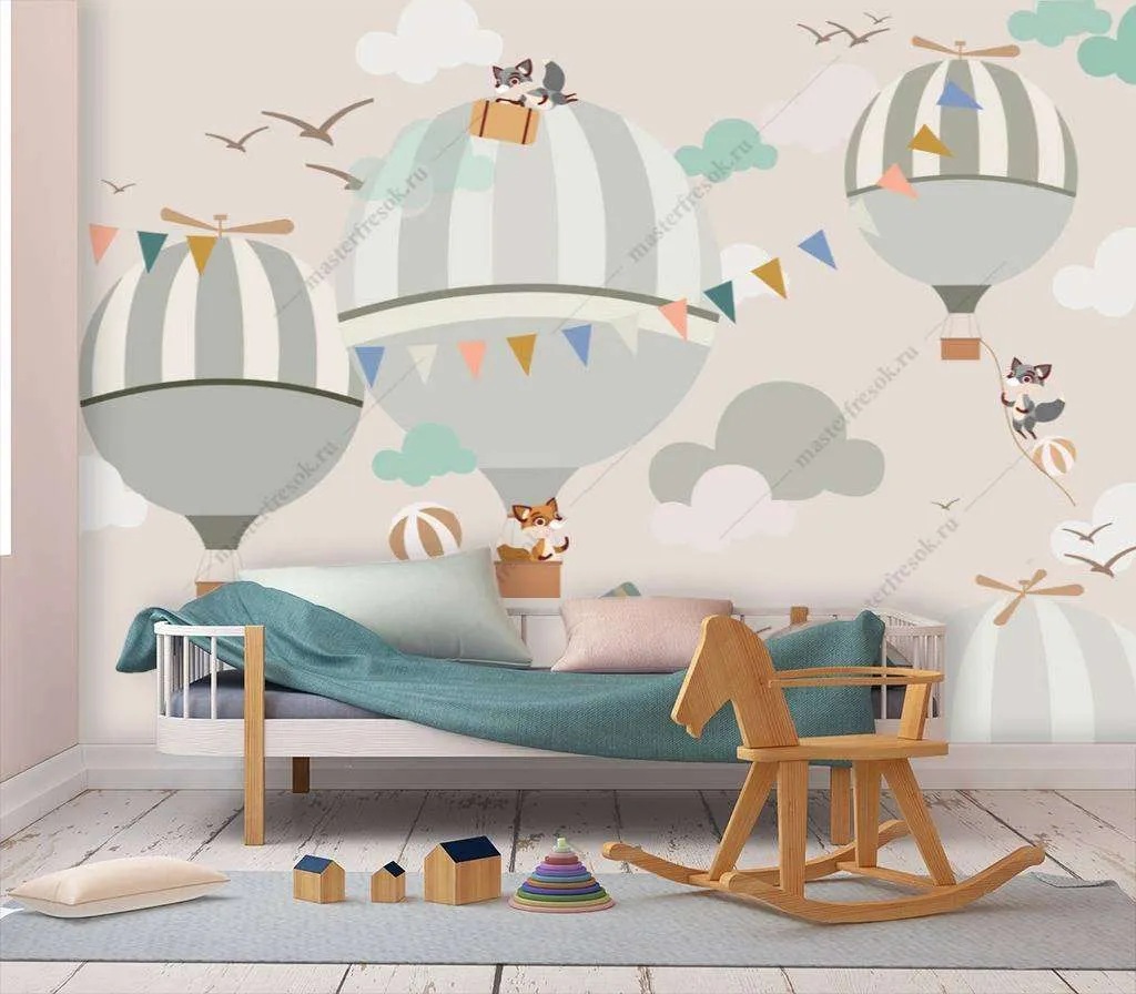 Фотообои в интерьере с воздушными шарами  12-813 фото