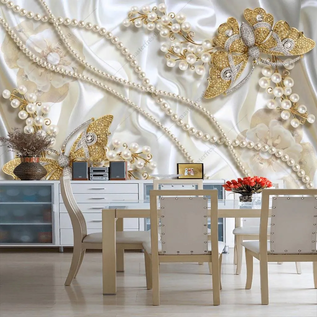 Фотообои в интерьере 3д золотые бабочки  10-856 фото