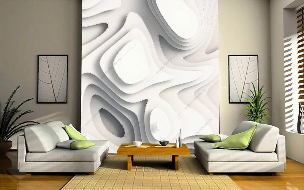 Фотообои в интерьере 3д волны  10-868 фото