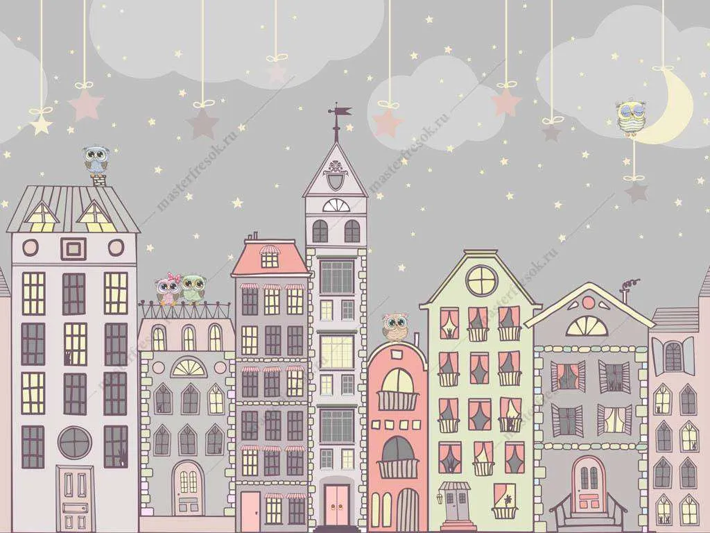 Фотообои в интерьере совушки на крыше  13-154 фото