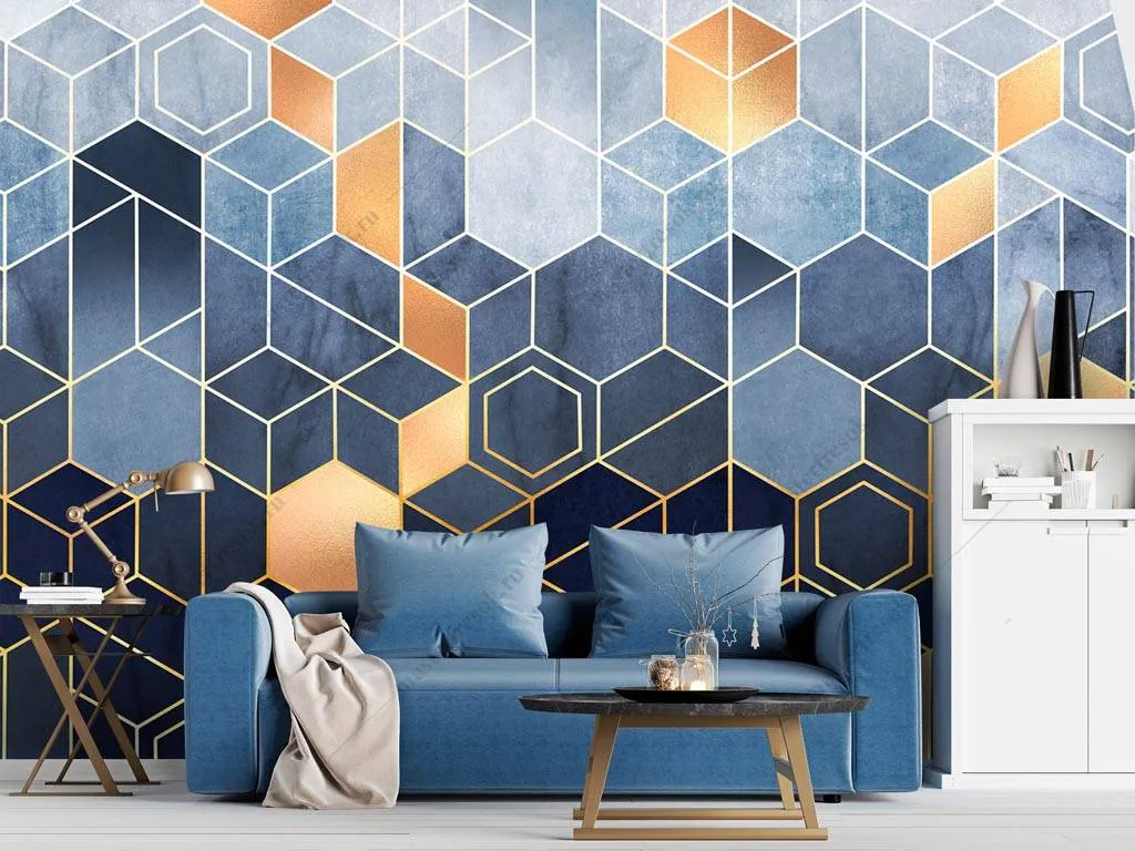 Фотообои Сине-золотые соты  9-1349