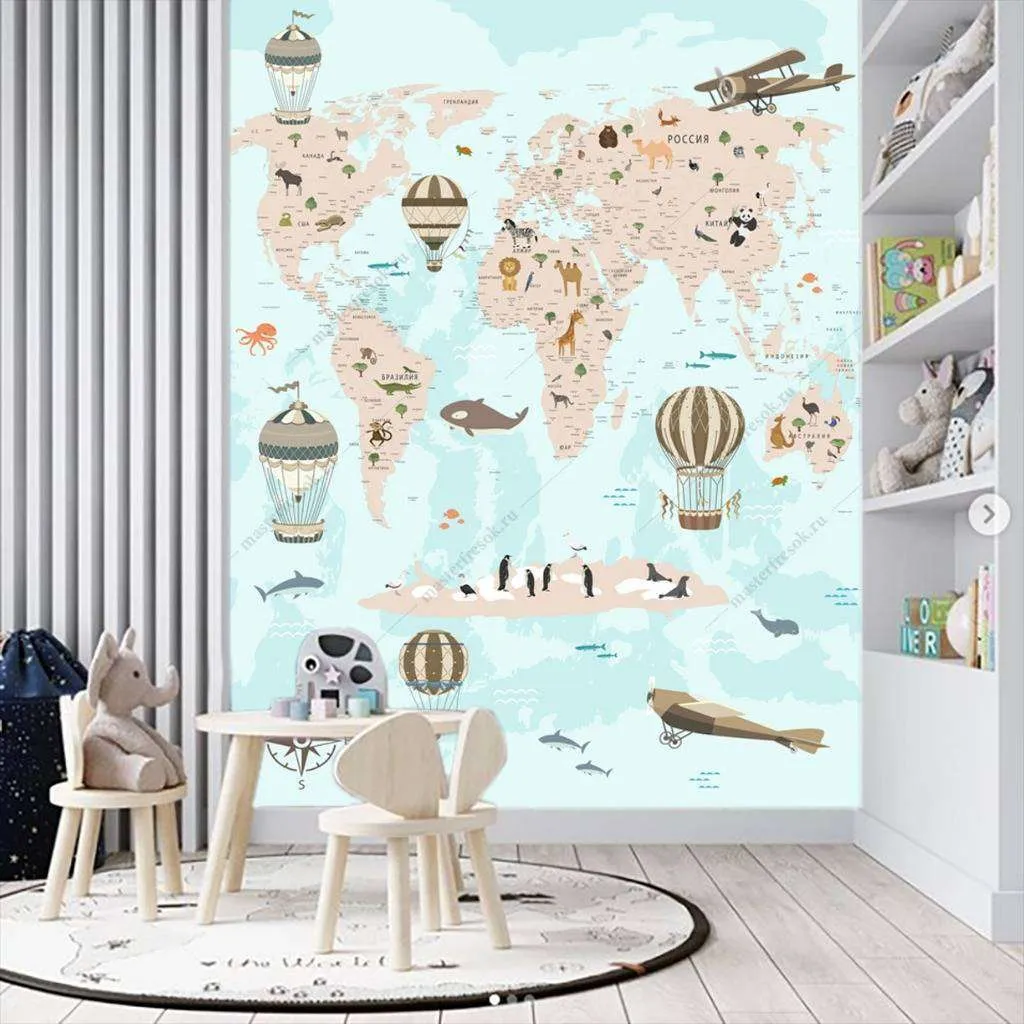 Фотообои в интерьере карта с шарами детская  12-996 фото