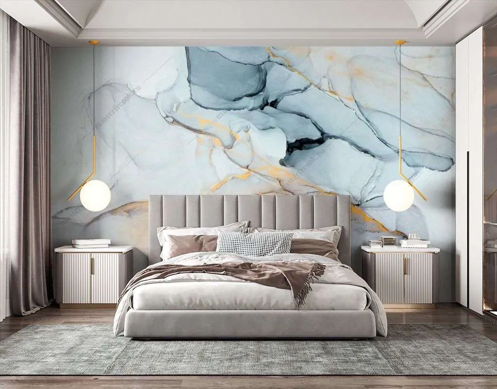 Фотообои в интерьере серо-голубая акварель  9-1658 фото