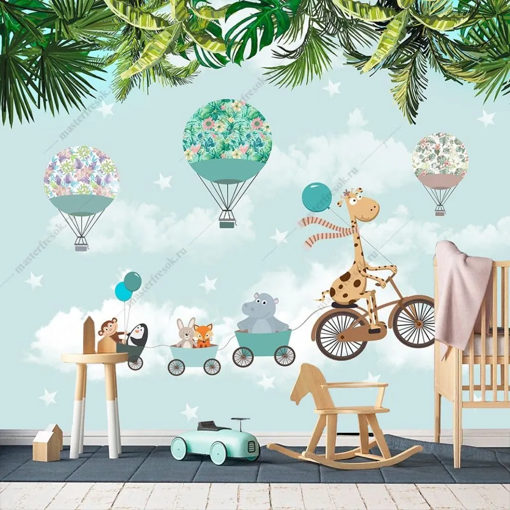 Фотообои в интерьере веселые зверята в тропиках  12-1461 фото