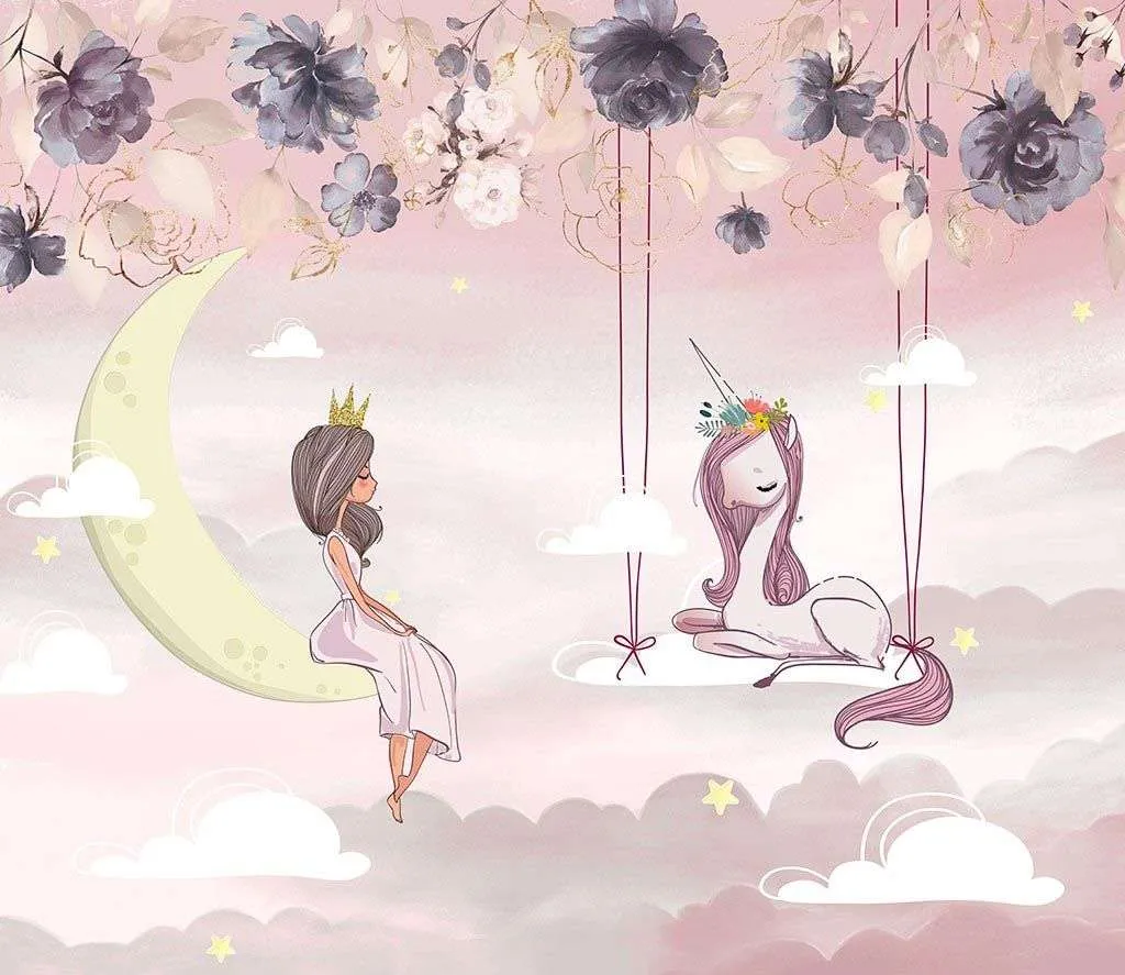 Фотообои в интерьере фея в облаках с единорогом  14-444 фото