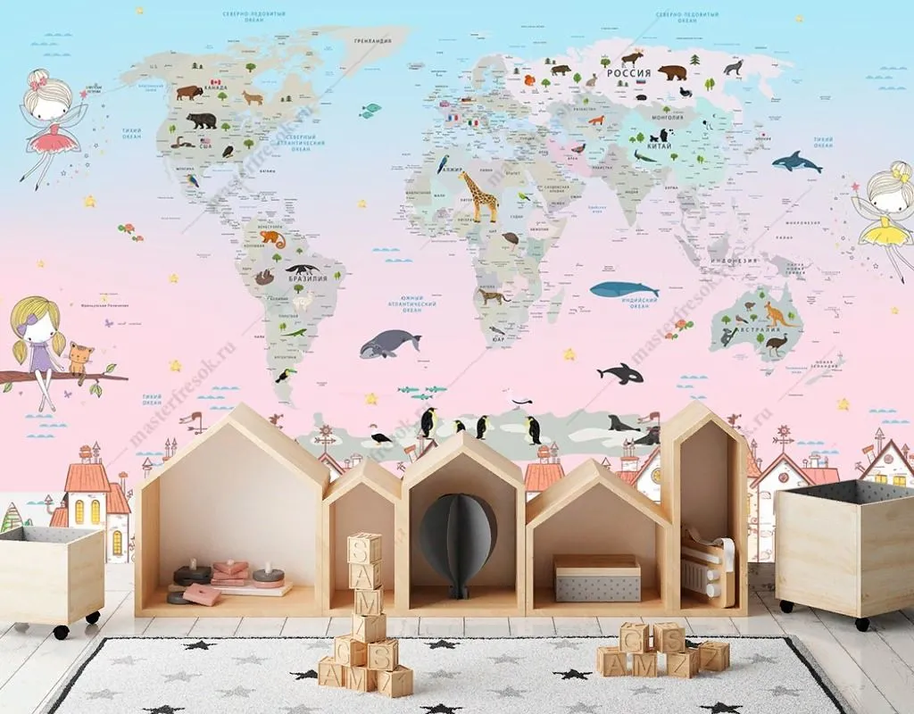 Фотообои в интерьере карта мира в детскую  14-541 фото