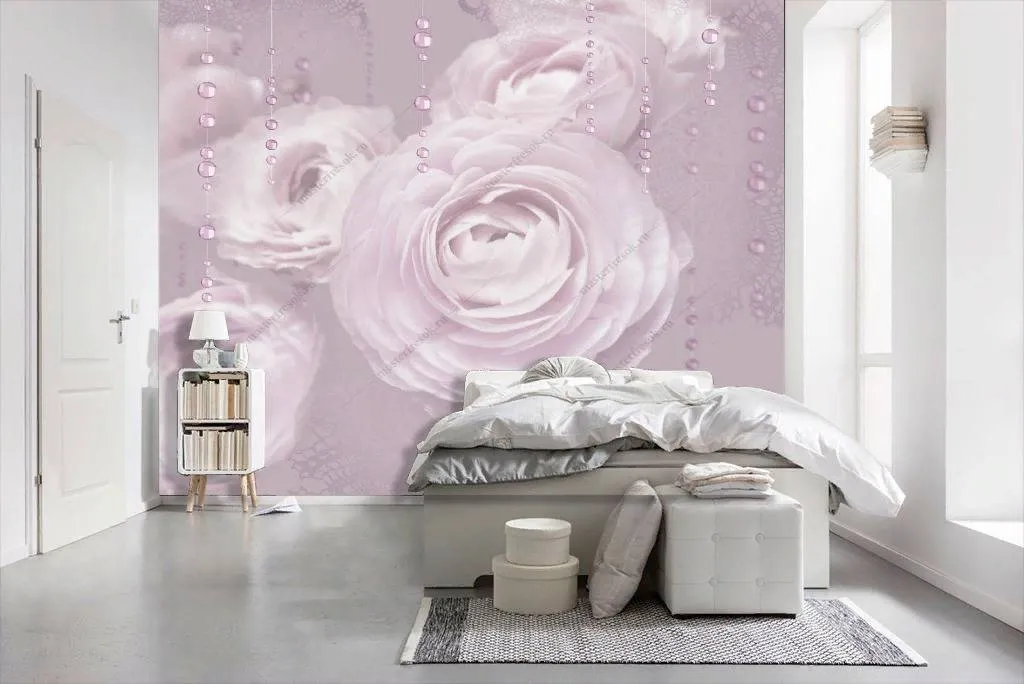 Фотообои в интерьере нежные цветы  10-749 фото