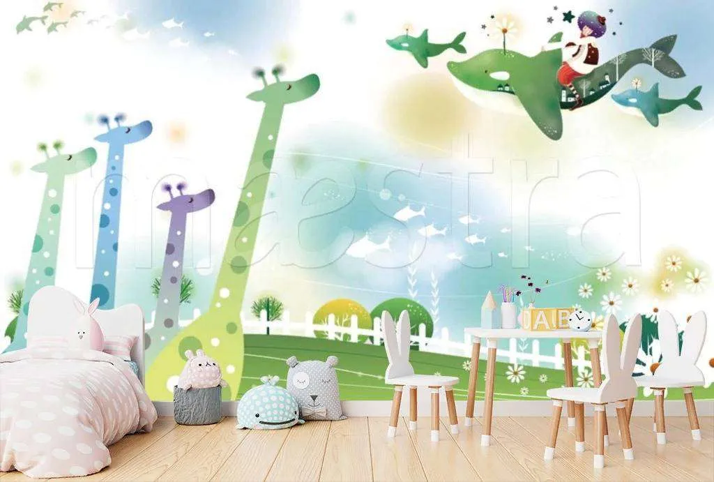 Фотообои в интерьере жирафы и кит  15-174 фото