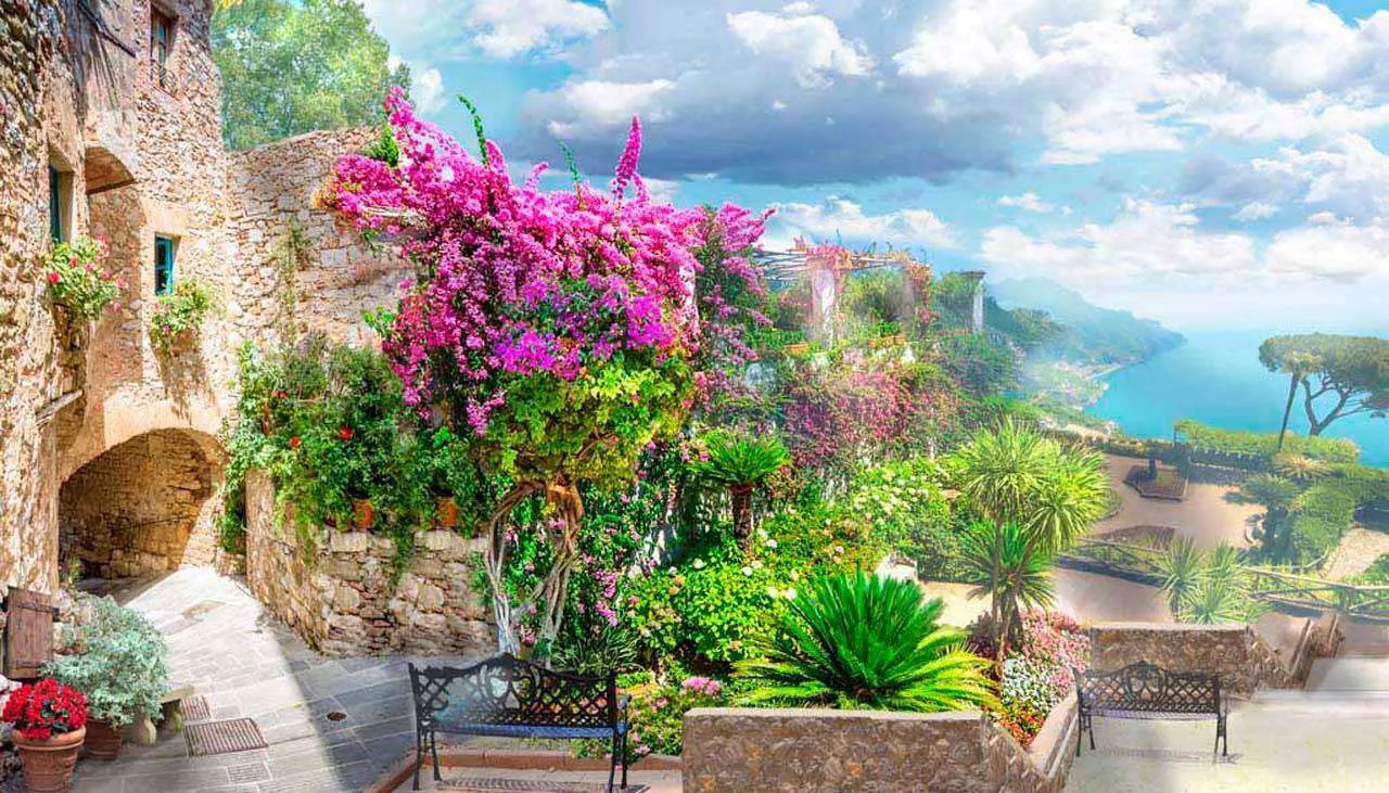 Фотообои в интерьере набережная в цветах яркая  6-123 фото