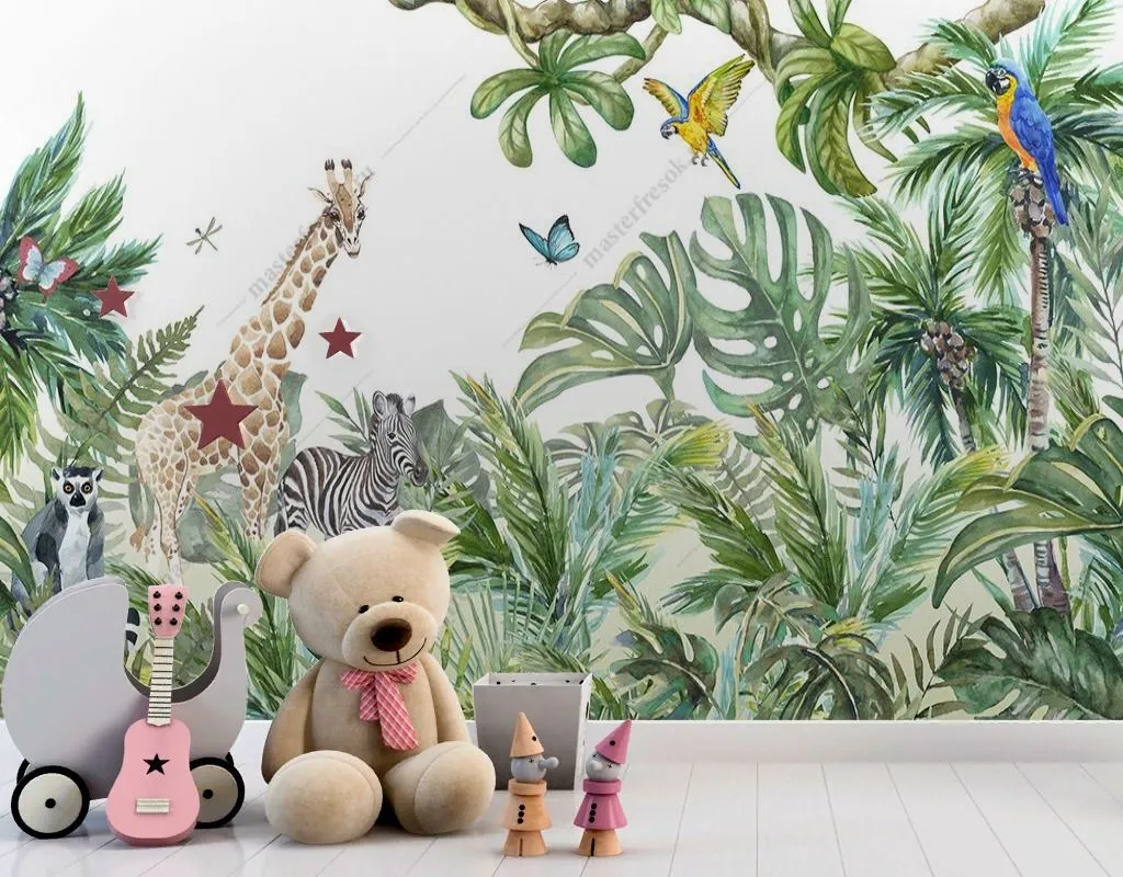 Фотообои в интерьере жираф в тропическом лесу  14-500 фото