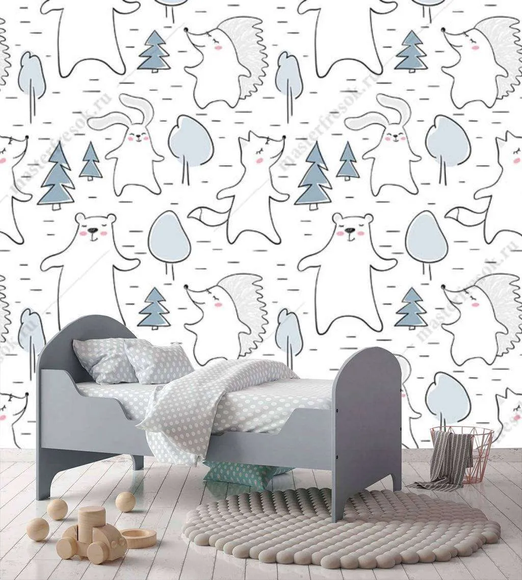 Фотообои в интерьере мишки в лесу  12-673 фото