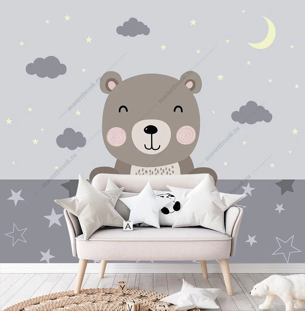 Фотообои в интерьере милый медвежонок  14-312 фото