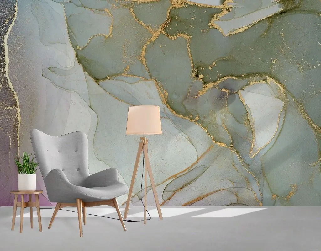 Фотообои в интерьере флюид арт серо-зеленый  9-2027 фото