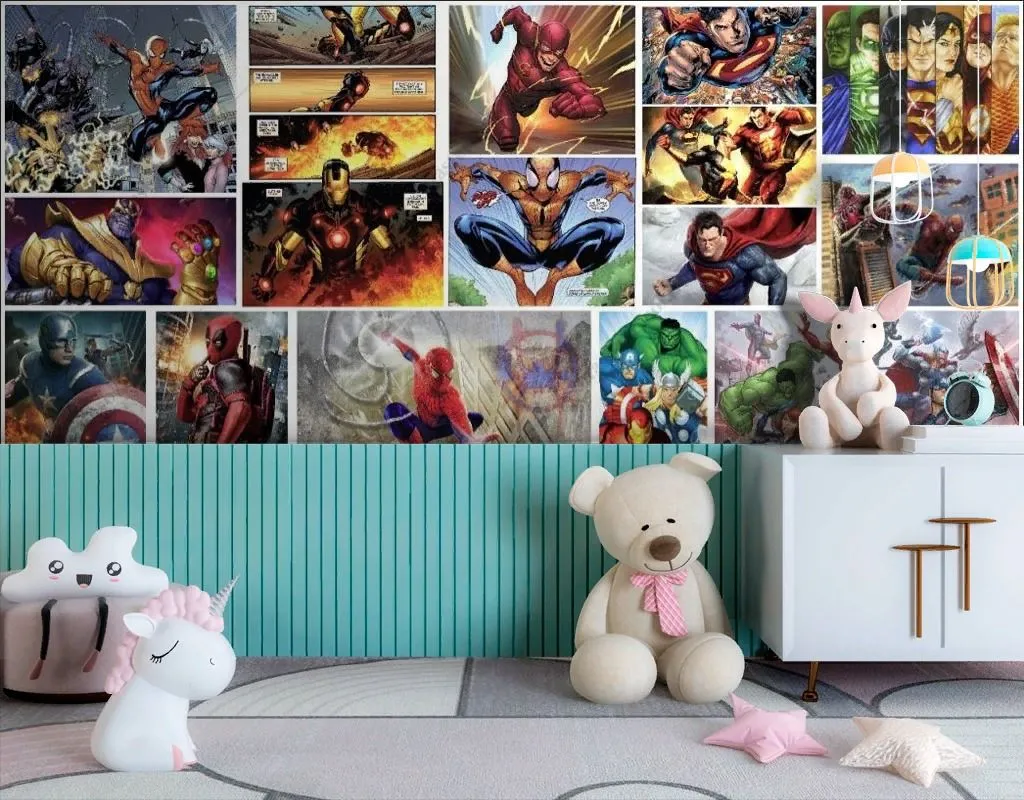 Фотообои в интерьере комиксы коллаж супергерои  12-1581 фото