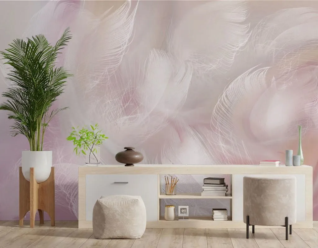 Фотообои в интерьере перья 3д  13-698 фото