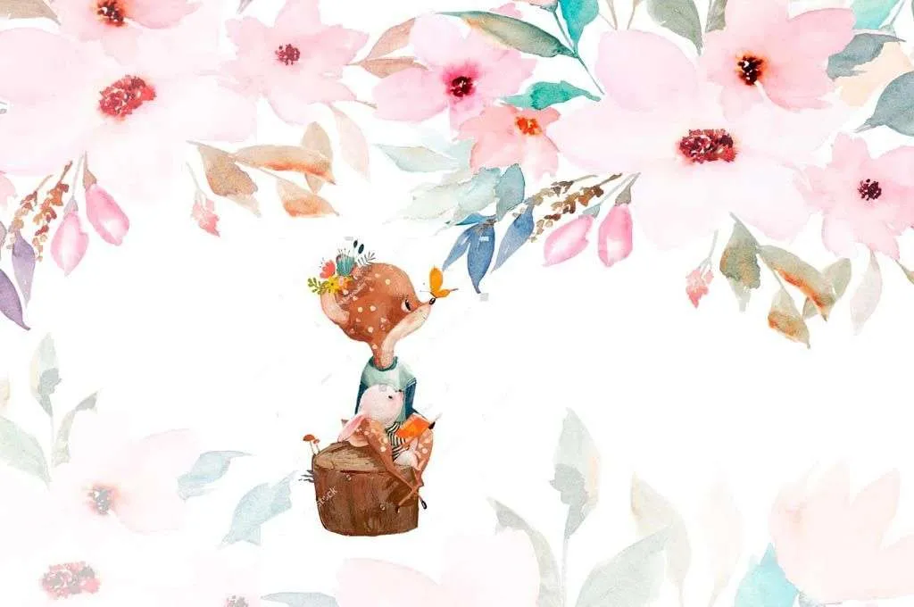 Фотообои в интерьере олененок и бабочка  14-016 фото