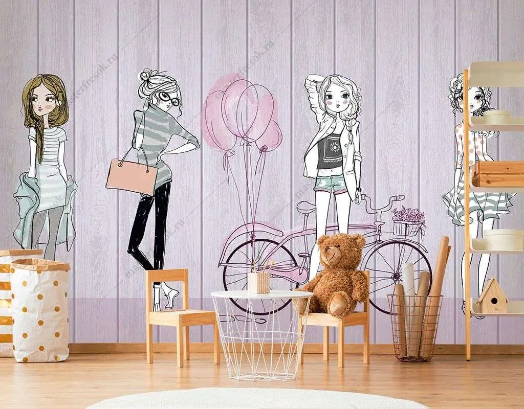 Фотообои в интерьере девочки на розовом фоне  14-362 фото
