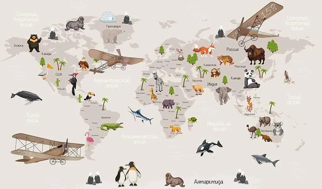 Фотообои в интерьере карта мира с самолетами  12-1153 фото