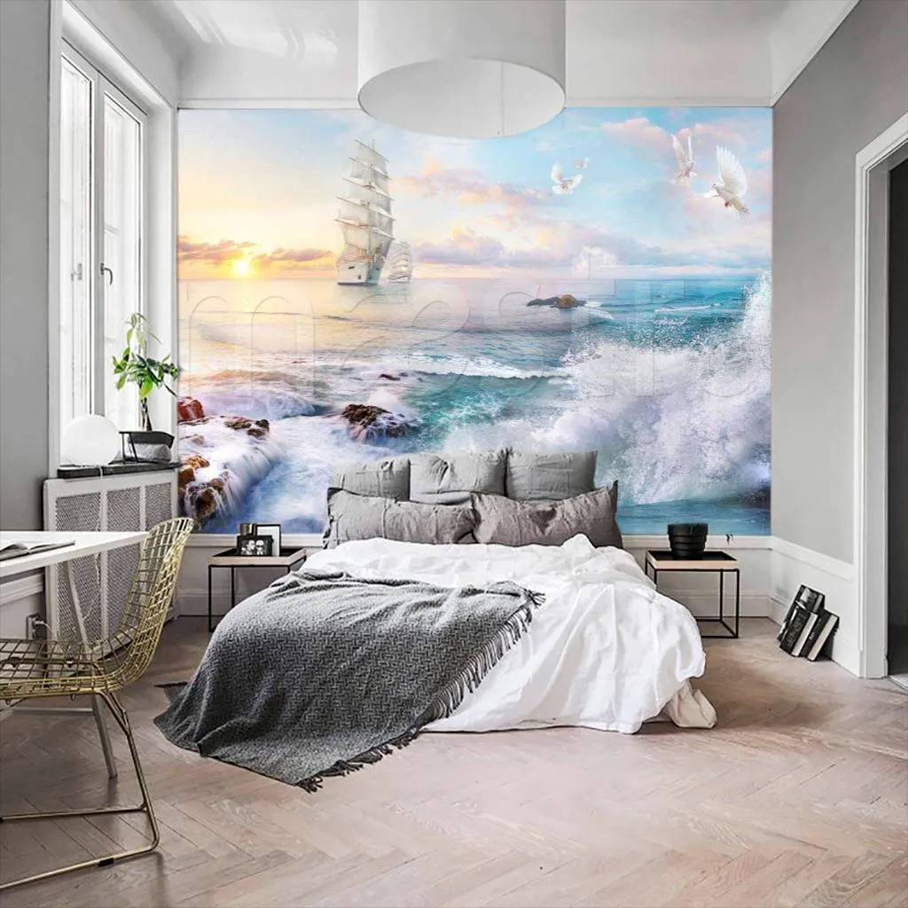 Фотообои в интерьере корабль на закате солнца  7-394 фото