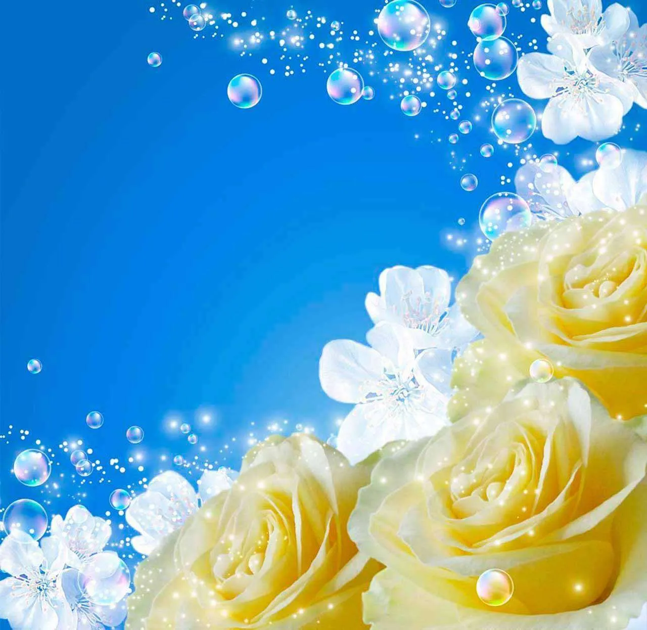 Фотообои в интерьере желтые розы на синем фоне  4-032 фото