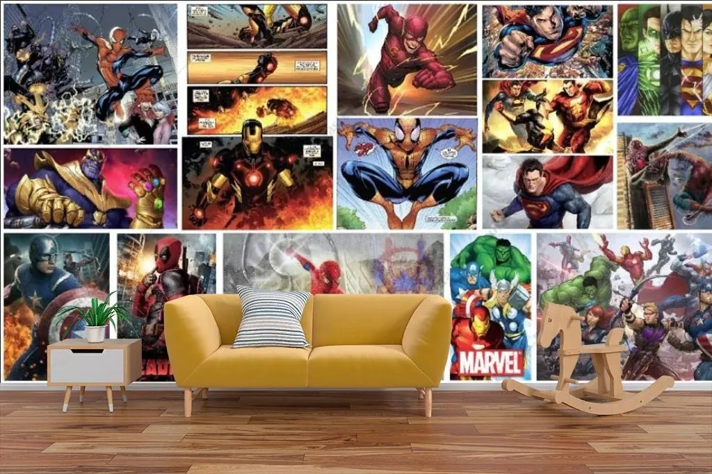 Фотообои в интерьере комиксы коллаж супергерои  12-1581 фото