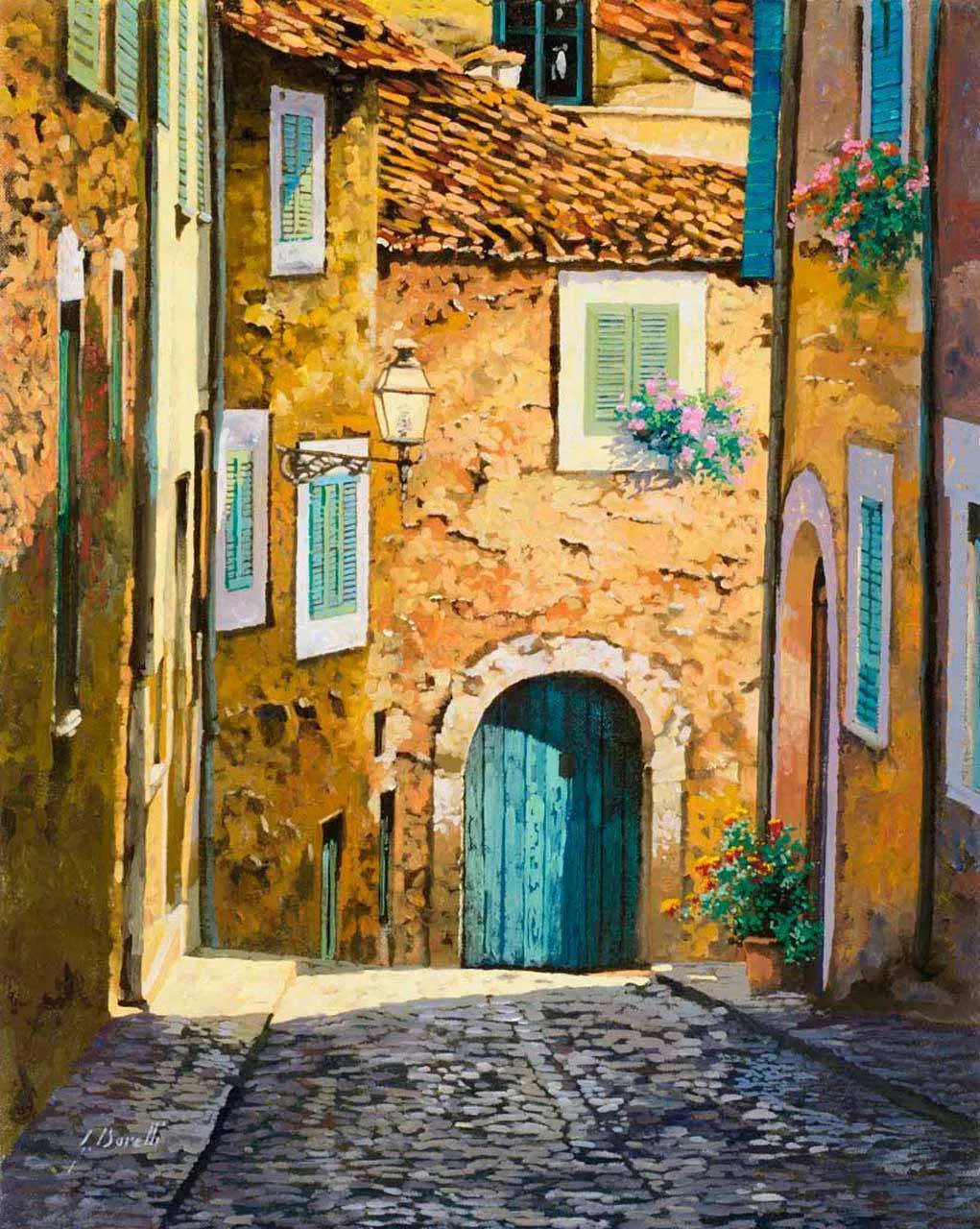 Фотообои в интерьере старинная улочка с брусчаткой  8-005 фото