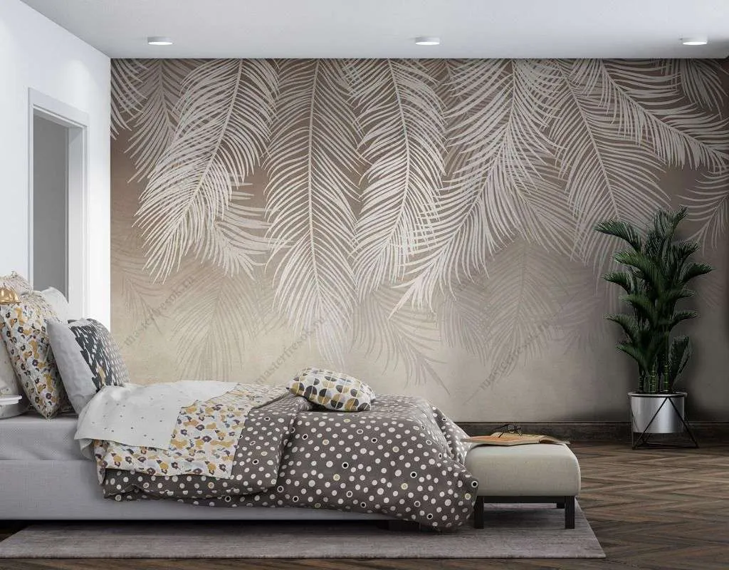 Фотообои в интерьере пудровые перышки  9-1626 фото