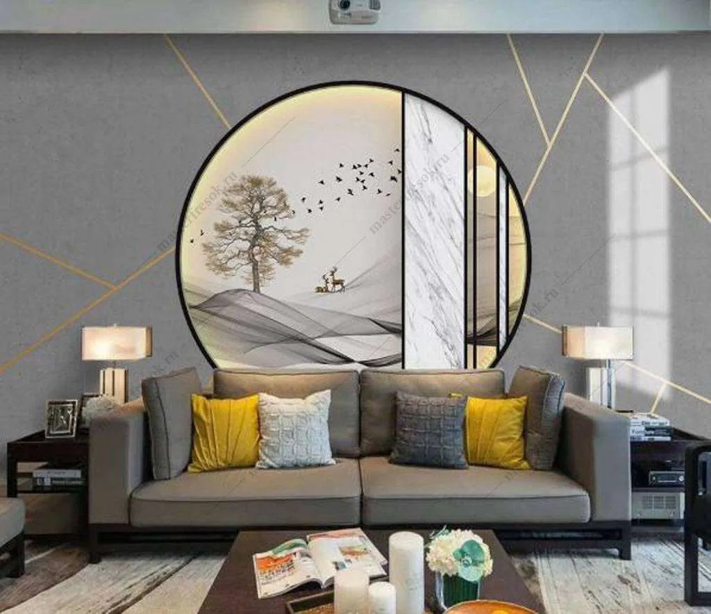 Фотообои в интерьере пейзаж в геометрия  16-076 фото