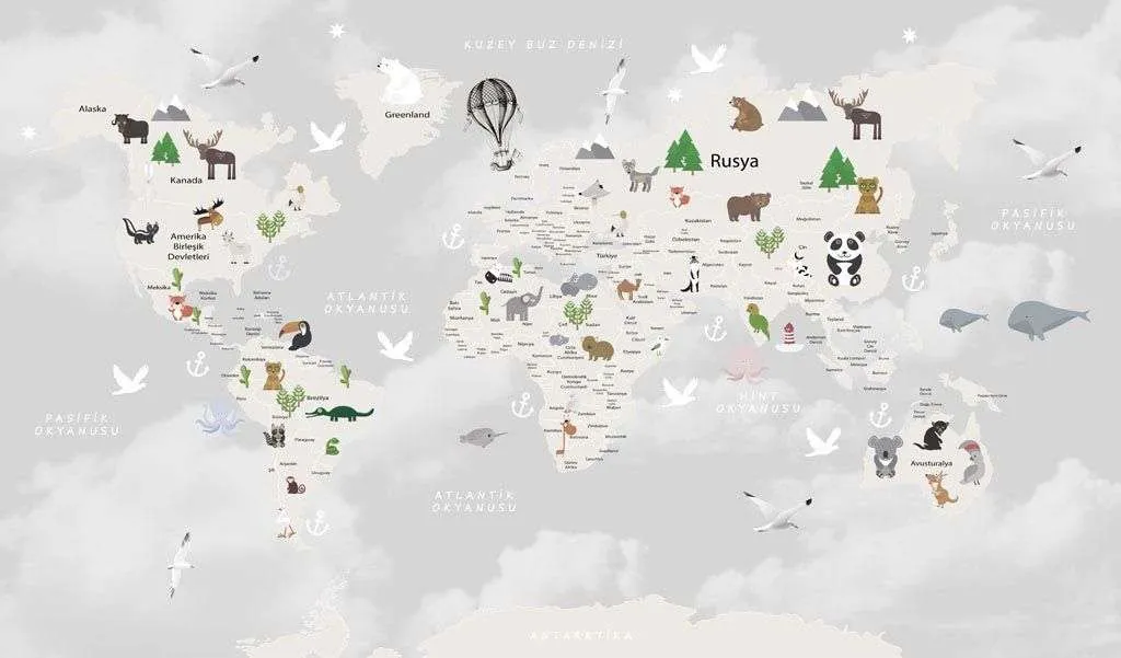 Фотообои в интерьере карта мира светлая  12-788 фото