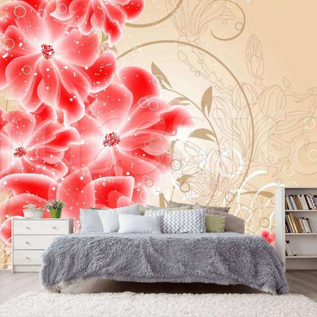 Фотообои Арт цветы с узорами на бежевом фоне  6-109