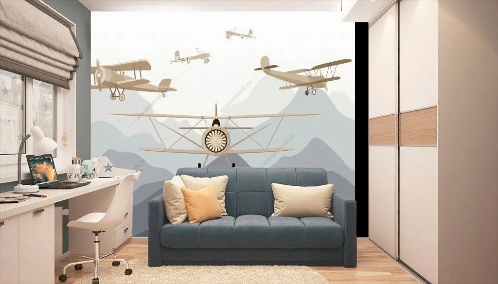 Фотообои в интерьере самолет над горами  14-498 фото