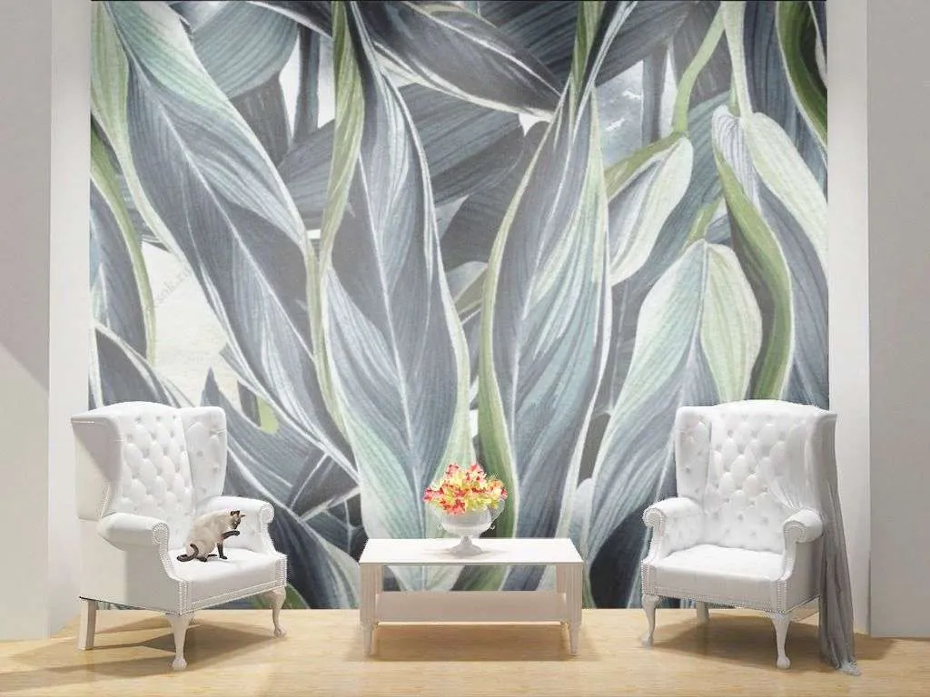 Фотообои в интерьере зелёные листья хосты  9-1664 фото