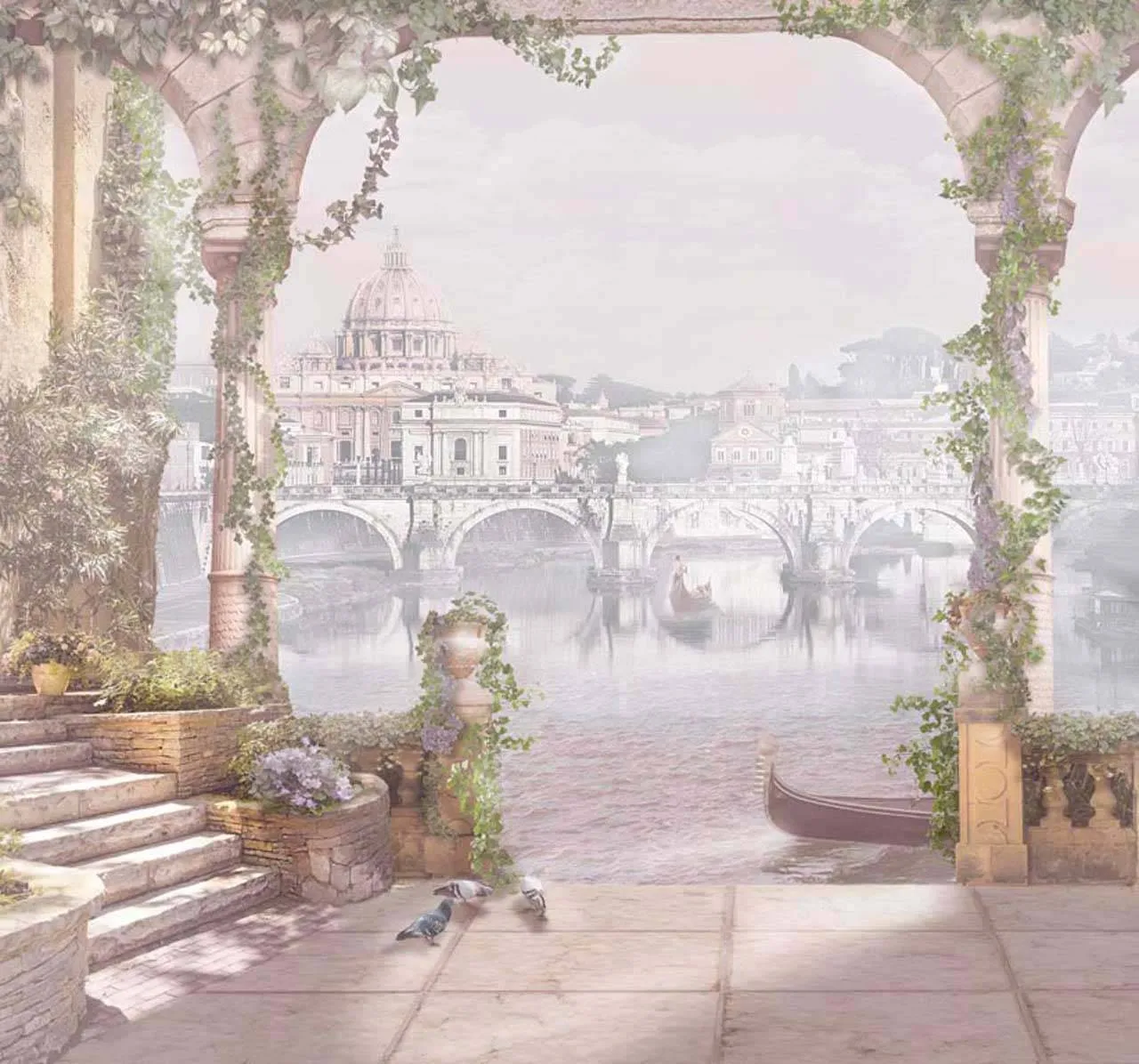 Фотообои в интерьере вид на венецию в дымке  7-607 фото