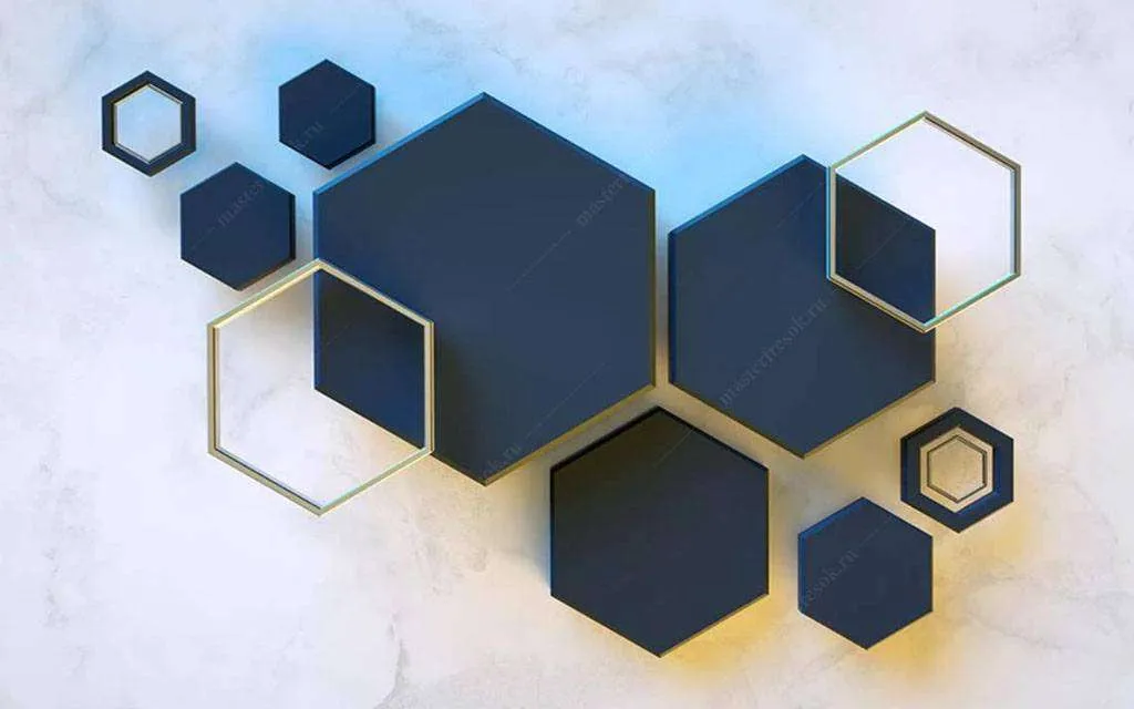 Фотообои в интерьере синие шестигранники  15-589 фото