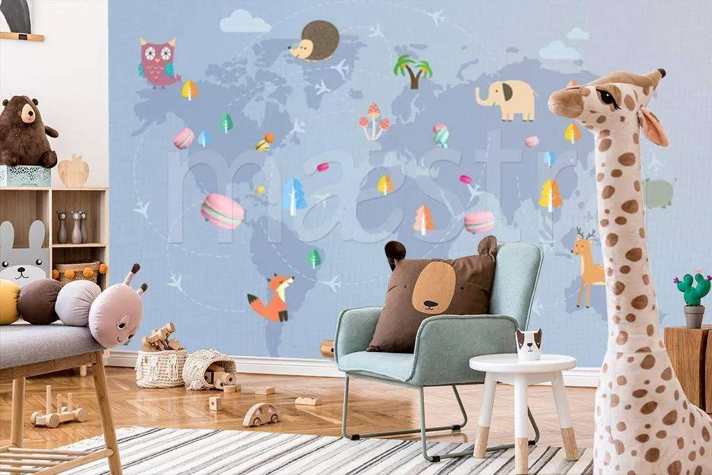 Фотообои в интерьере карта детская без названий  15-133 фото