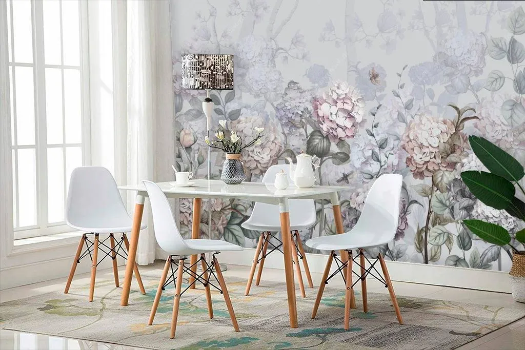 Фотообои в интерьере гортензии в саду  13-109 фото