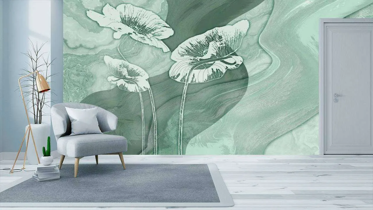 Фотообои в интерьере зеленые волны  13-099 фото