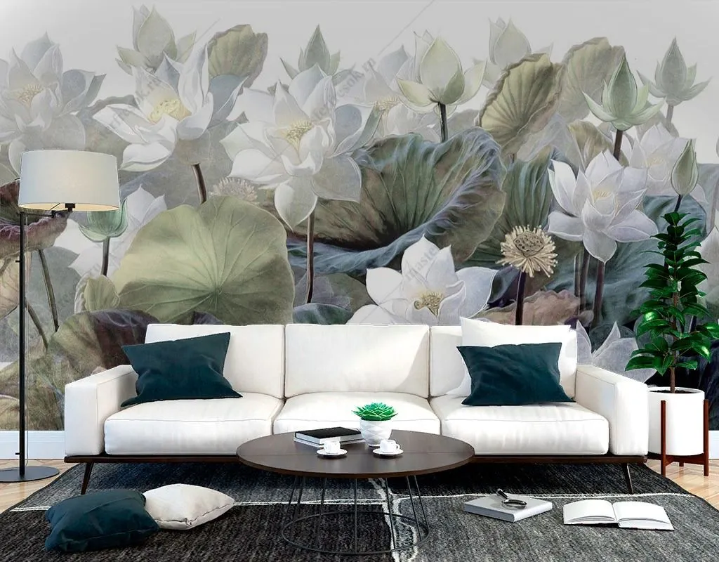 Фотообои Лотосы на белом фоне  9-1637