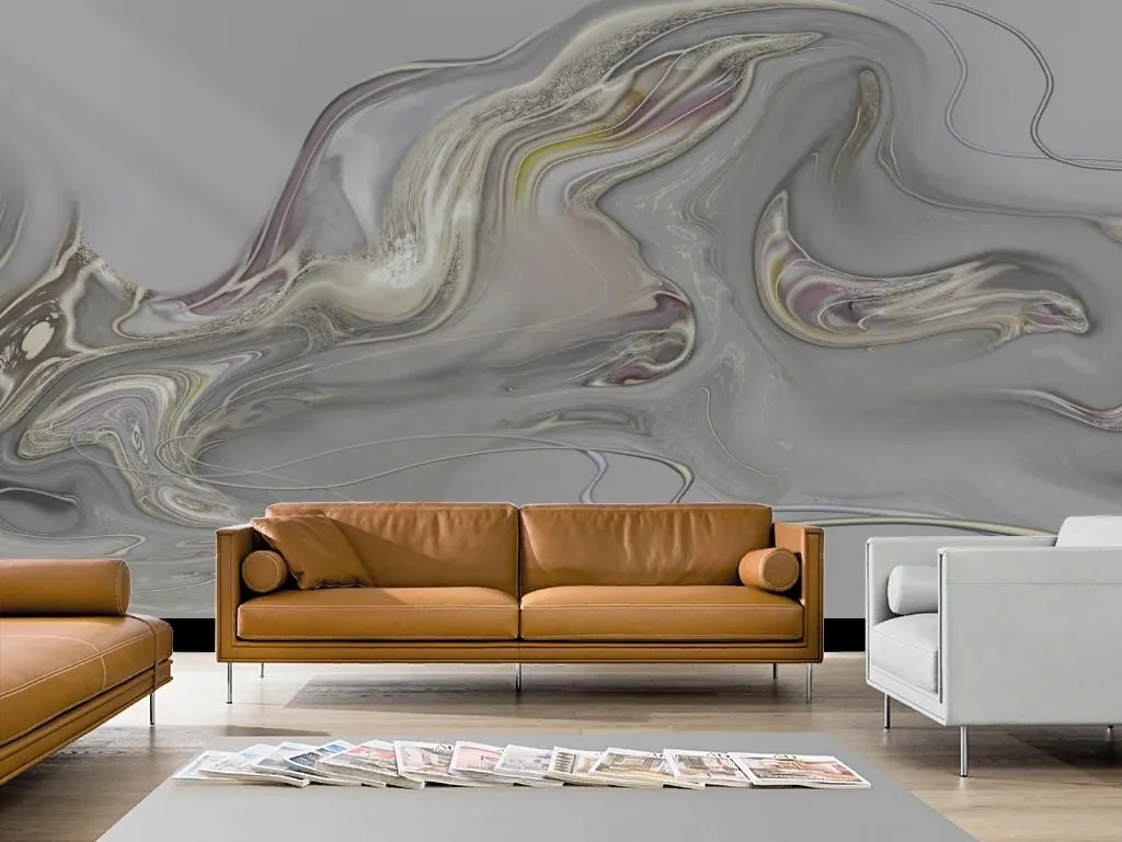 Фотообои в интерьере бежевые разводы на сером  13-690 фото