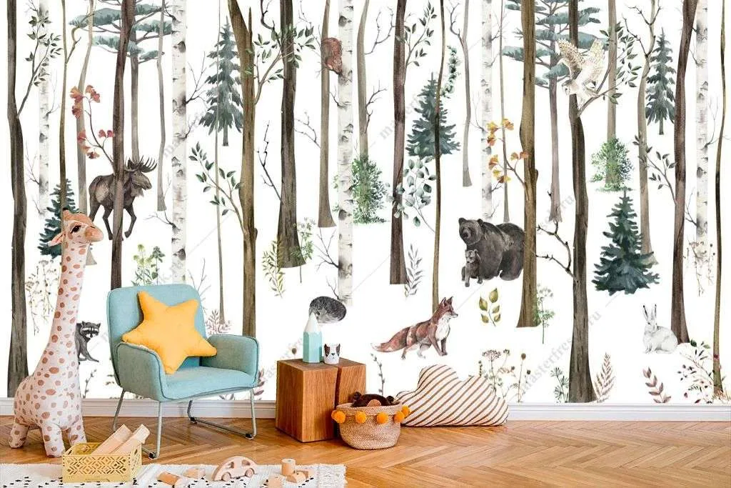 Фотообои в интерьере лесные звери  12-1311 фото