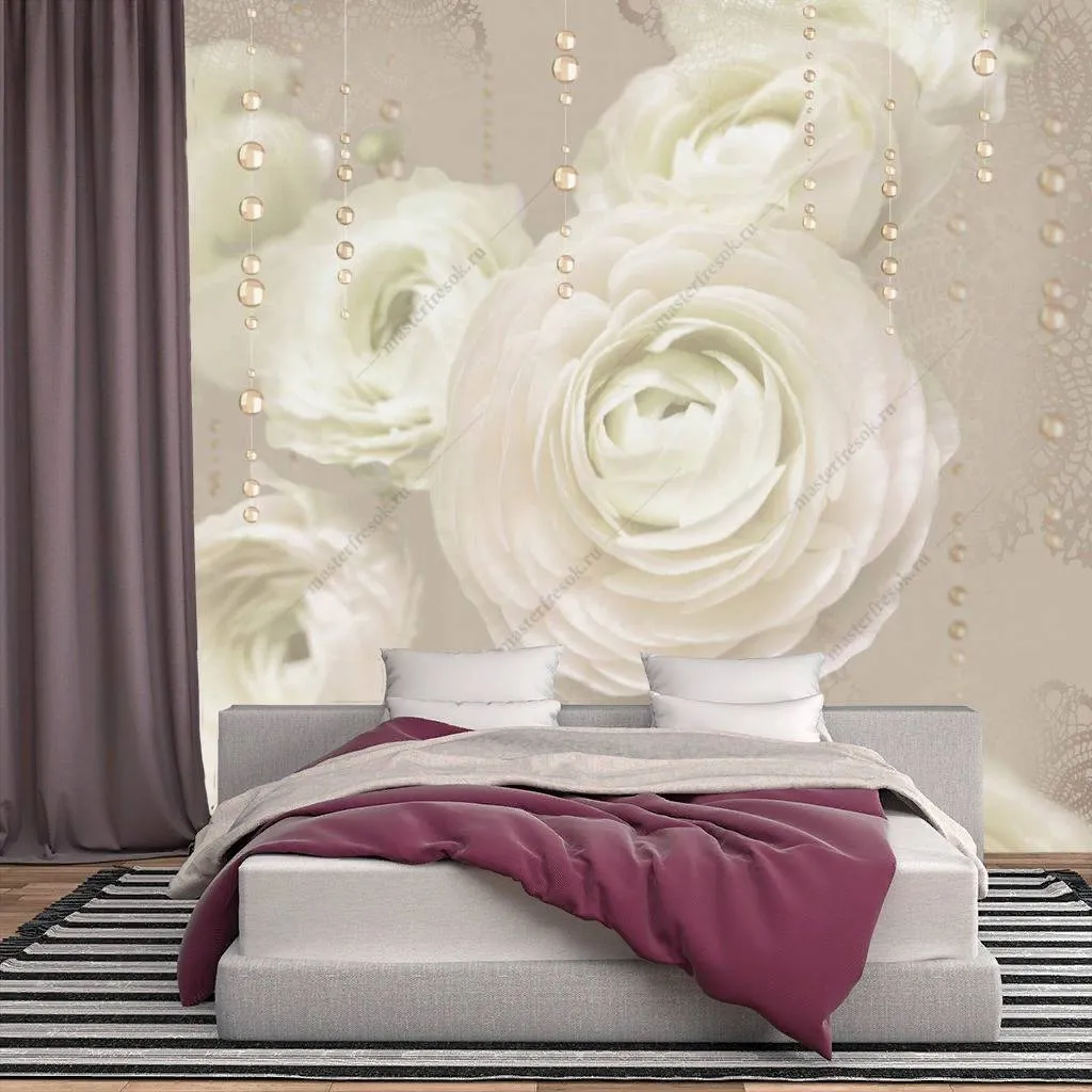 Фотообои в интерьере бежевые розы  10-747 фото