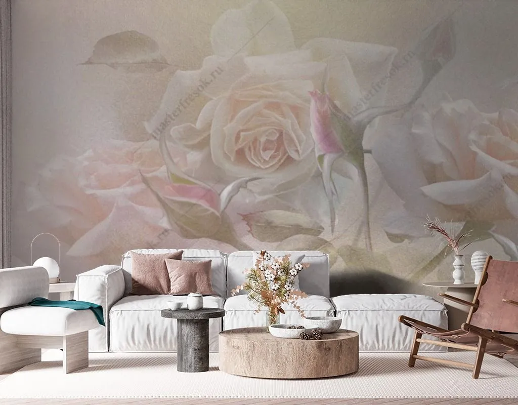 Фотообои в интерьере розы в тумане  13-429 фото